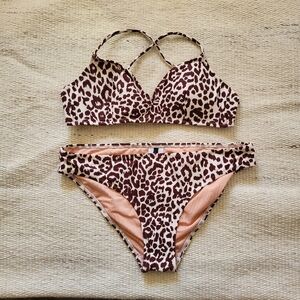 NWT J Crew Bikini Top and Bottom in Leopard Print Size Medium